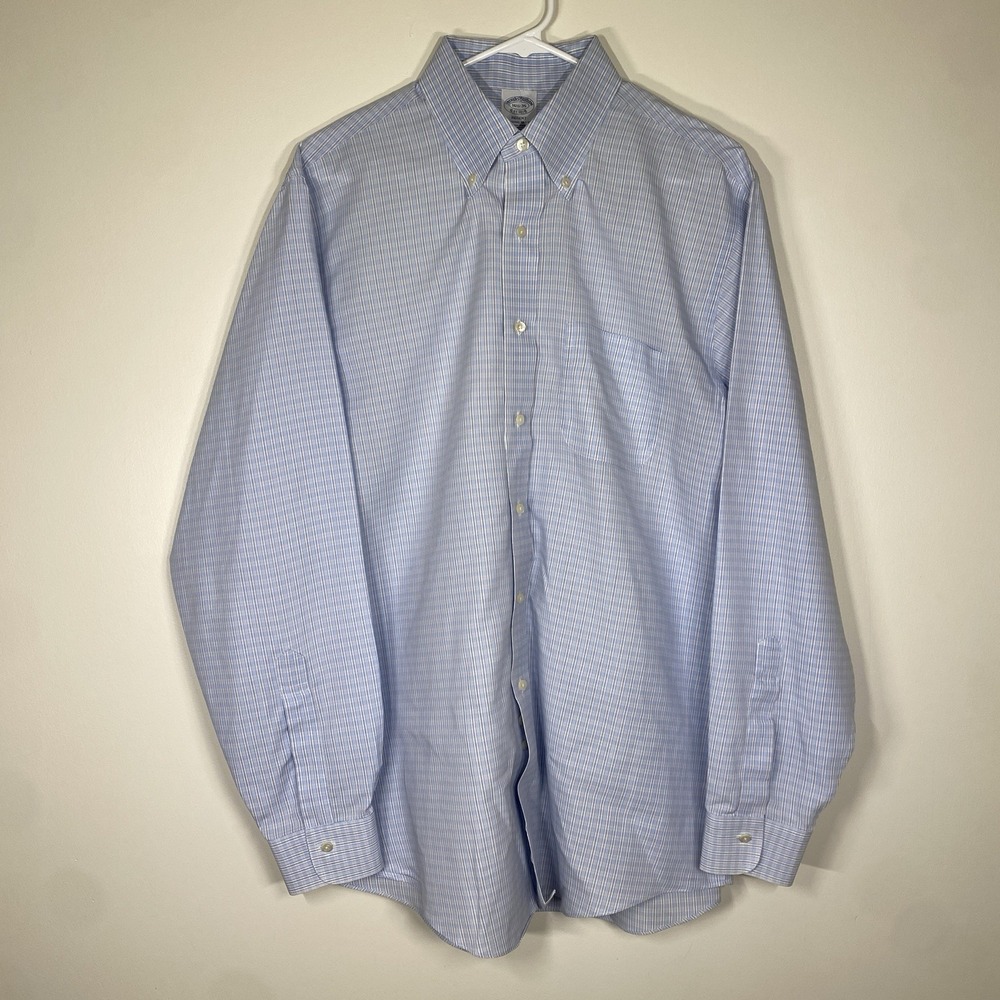 Brooks Brothers Regent Fit 16 1/2 -35 Button Down Blue Checkered Long Sleeve